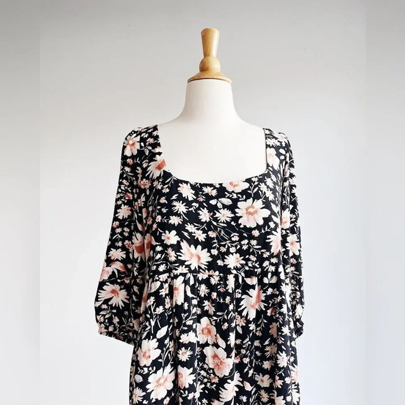 AMERICAN EAGLE | Black Floral Puff Sleeve Babydoll Dress | M - Picture 6 of 10